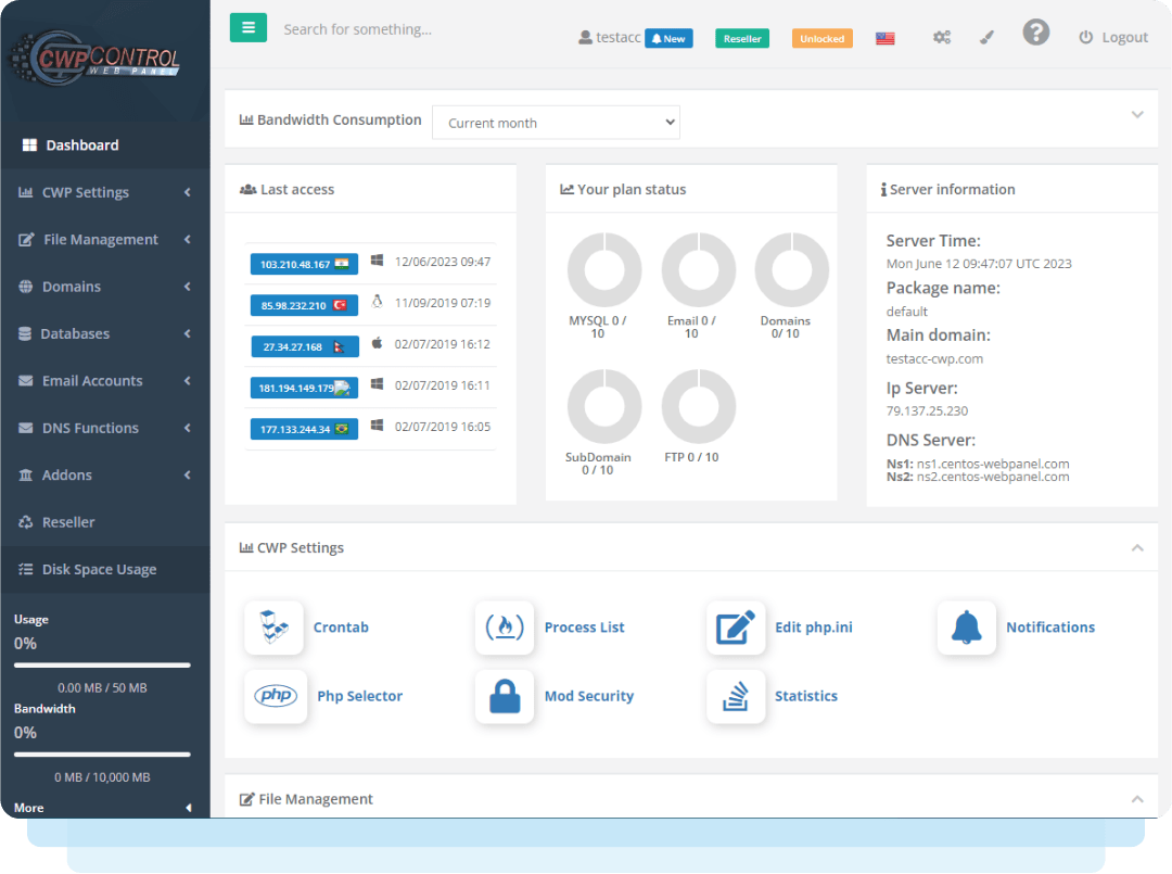 CWP Control Panel Dashboard | Ryel Digital