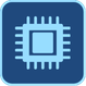 A light blue CPU processor icon on a navy square representing high-performance computing power