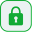 A green padlock icon inside a rounded square border, representing a secure SSL certificate and encrypted website connection.
