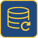 A yellow database icon with a circular refresh arrow on a navy blue square, representing automated daily backups