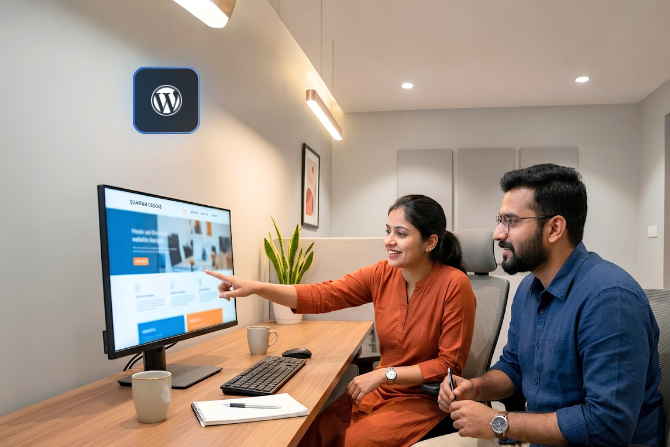 Professionals reviewing website performance and hosting