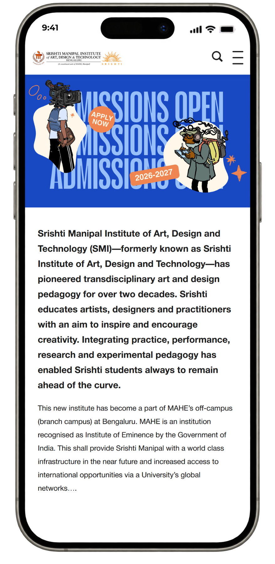 Educational institution for Srishti Manipal Institute built with WordPress by Ryel Digital.